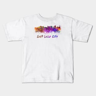 Salt Lake City skyline in watercolor Kids T-Shirt